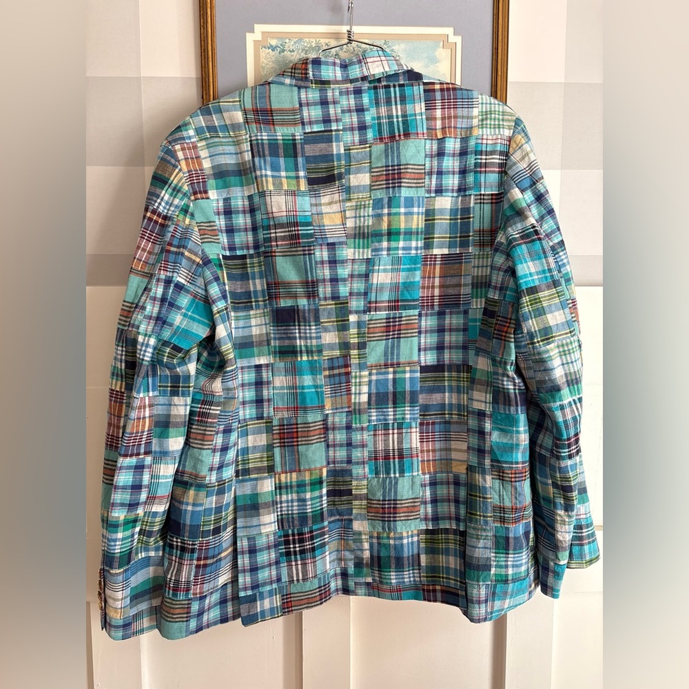 Vintage Preppy Classic Cotton Patchwork Plaid Sport Coat in Teal & Blue Size 46 - Picture 2 of 6